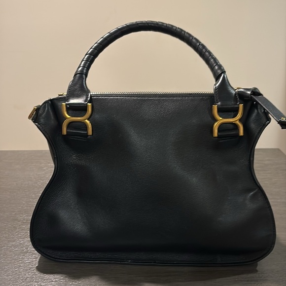Rare CHLOÉ BLACK BRASS Hardware Marcie textured-LEATHER SHOULDER TOTE - Picture 3 of 13
